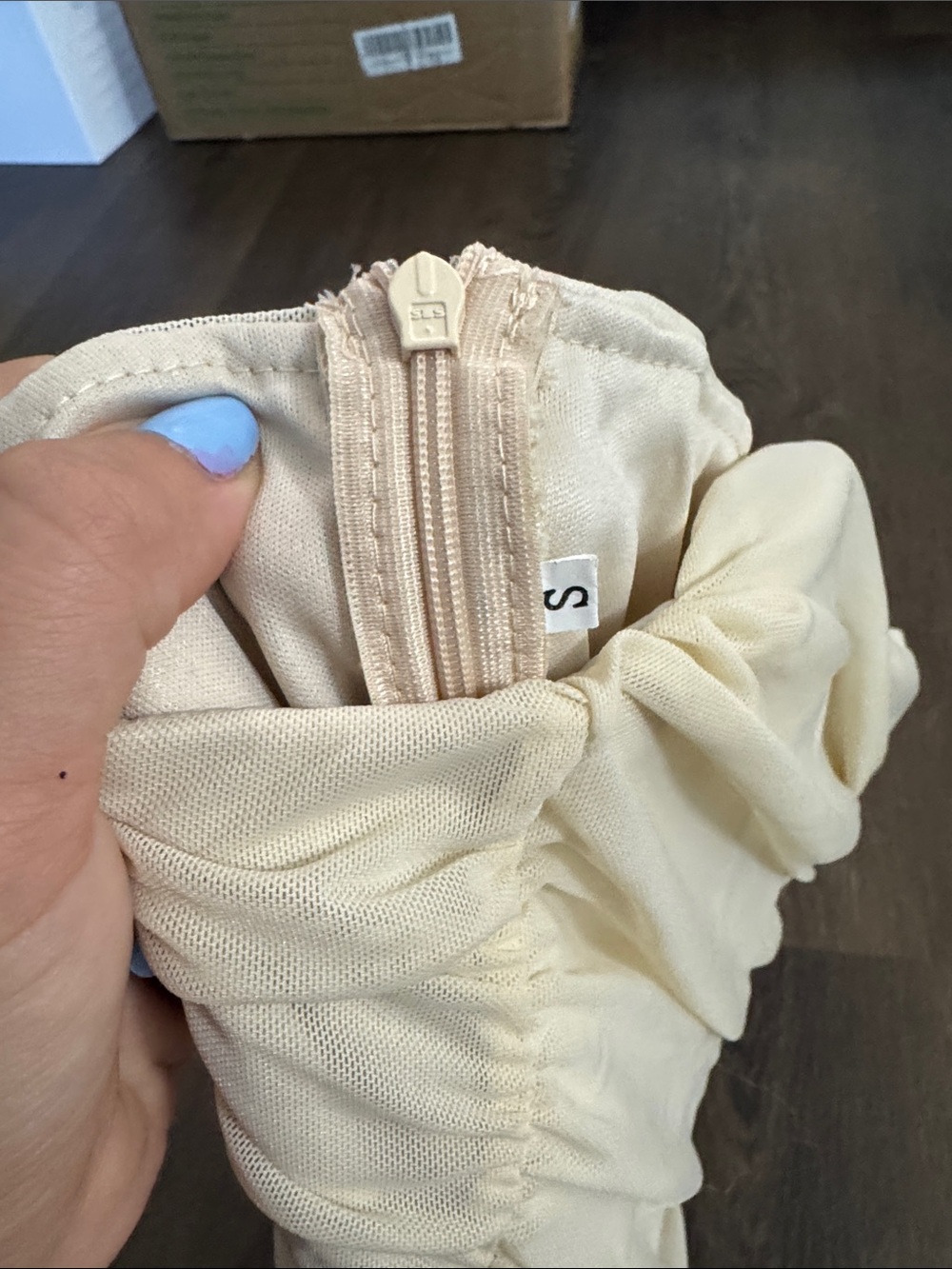Strapless Cream Ruched Mini Dress - Picture 5 of 5
